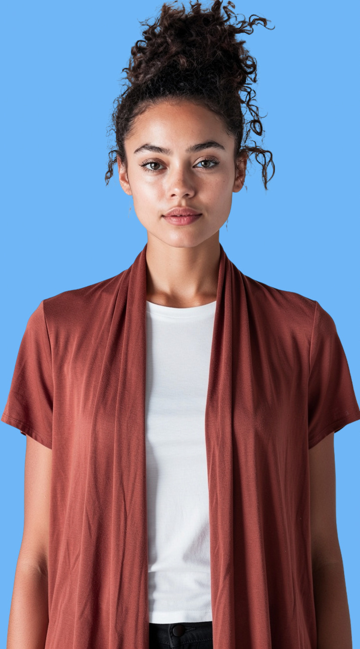 Maurices Rust Short Sleeve Open Front Draped Cardigan